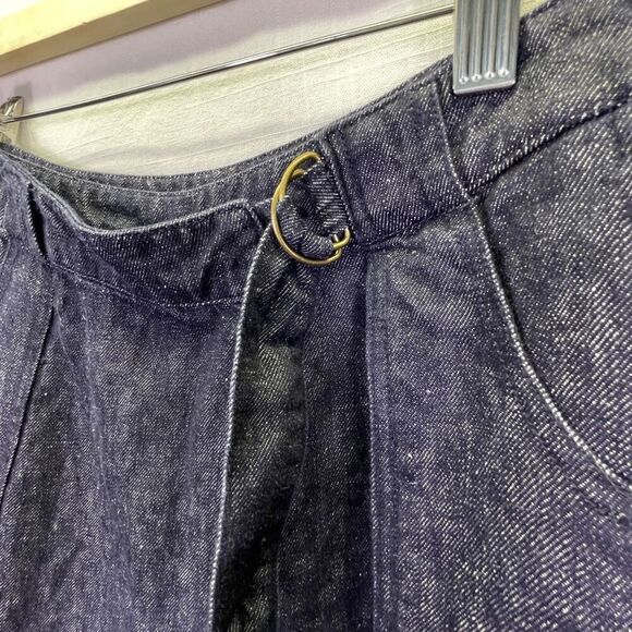 Poetry Blue Faux Wrap 100% Linen Wide Leg Chambray Cropped Culotte Pants Size 8 - Picture 3 of 12